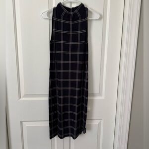 Ann Taylor Navy and White Plaid Midi Dress